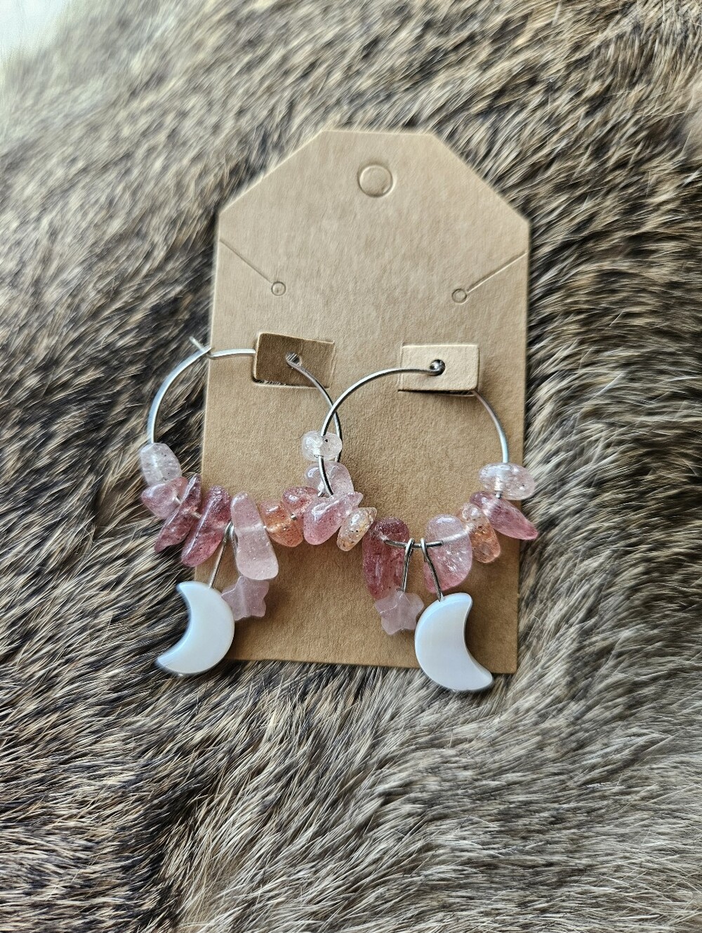 Stawberry Quartz Moon & Stars Hoops 💫 Handmade